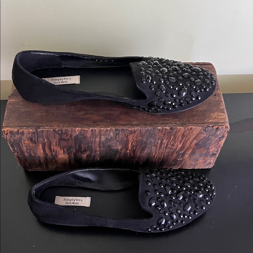 Simply Vera Vera Wang Black Jeweled Slip-On Loafers - Picture 2 of 10